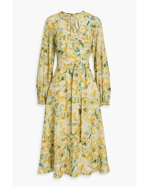 Mikael Aghal Yellow Floral-Print Voile Midi Dress