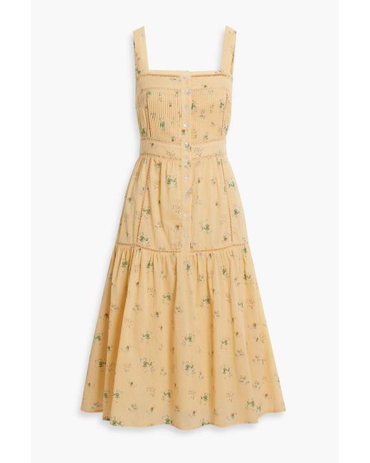 Joie Natural Charmesse Pintucked Floral-print Cotton-gauze Midi Dress