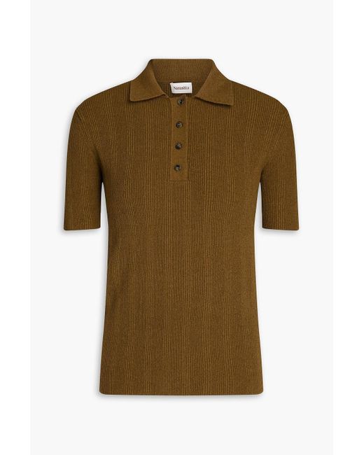 Nanushka Green Elani Ribbed Cotton-blend Polo Shirt