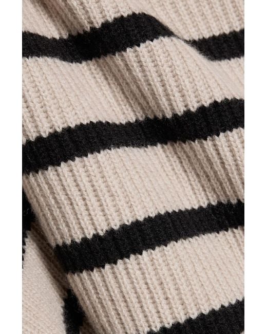 Brunello Cucinelli White Bead-Embellished Striped Ribbed Cashmere Sweater