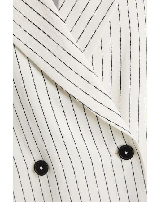Loulou de Saison White Double-Breasted Pinstriped Twill Blazer