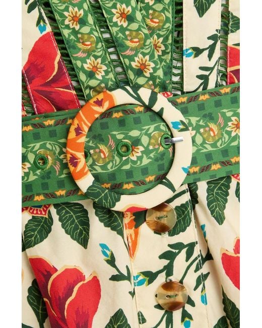 Farm Rio Natural Ruffled Floral-print Cotton Playsuit