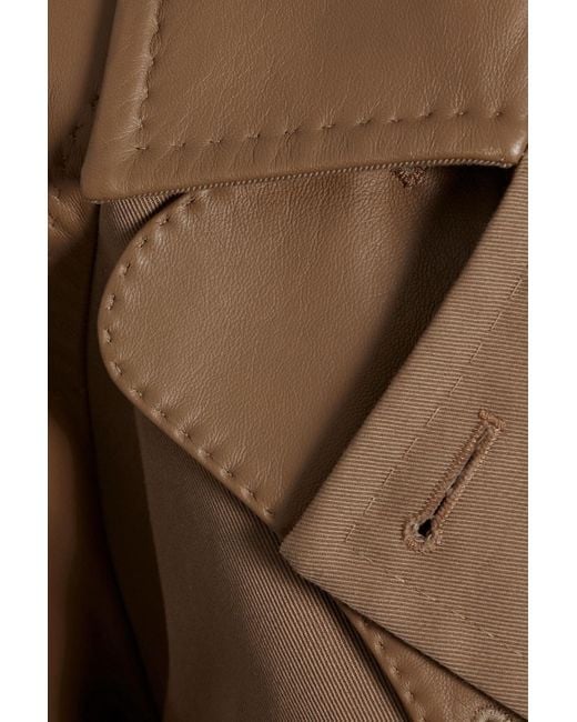 Max Mara Brown Faux Leather-trimmed Cotton-gabardine Trench Coat
