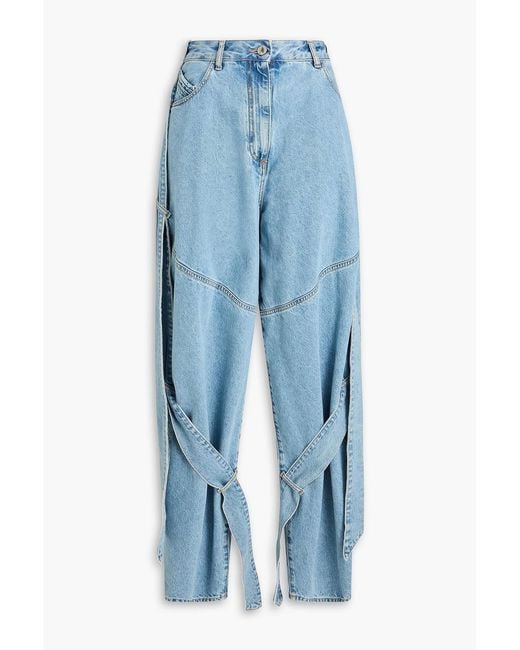 The Attico Blue Appliquéd High-rise Barrel-leg Jeans