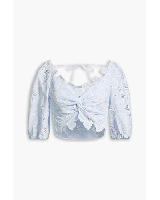 Sandro Blue Cropped Twisted Guipure Lace Top