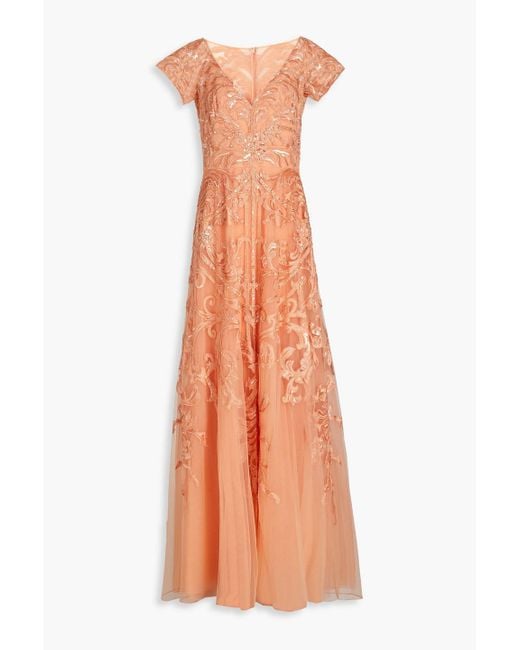 Zuhair Murad Orange Embellished Embroidered Tulle Gown