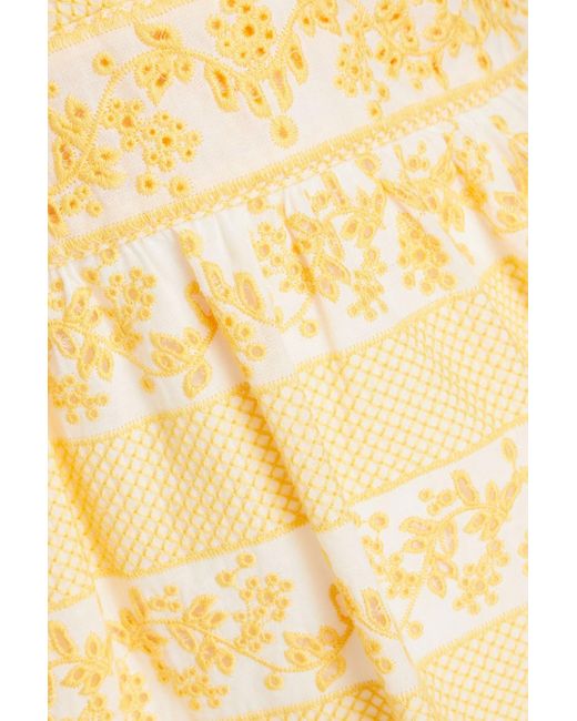 Claudie Pierlot Yellow Russet Wrap-effect Broderie Anglaise Cotton Mini Dress
