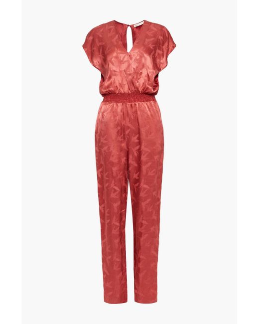 Maje Red Wrap-Effect Satin-Jacquard Jumpsuit