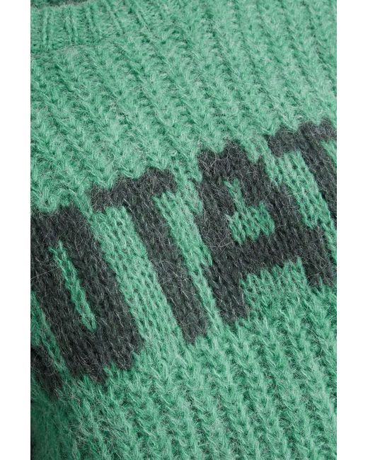 ROTATE BIRGER CHRISTENSEN Green Adley Ribbed Intarsia Wool-blend Sweater