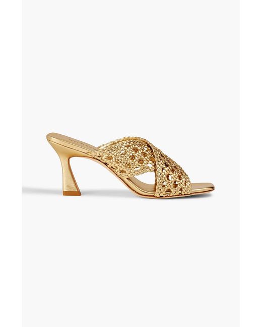 Stuart Weitzman Metallic Thea 75 Woven Leather Mules