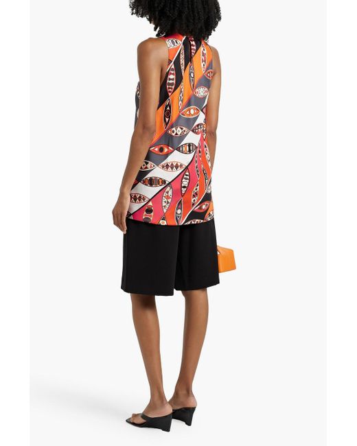 Emilio Pucci White Knotted Printed Silk-twill Top