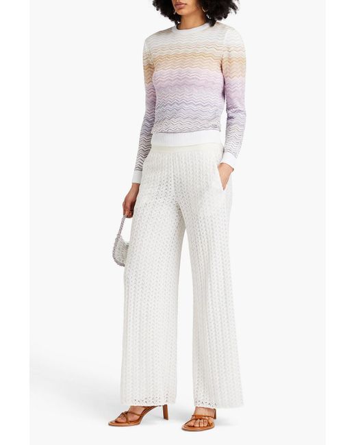 Missoni White Crochet-knit Wool-blend Wide-leg Pants