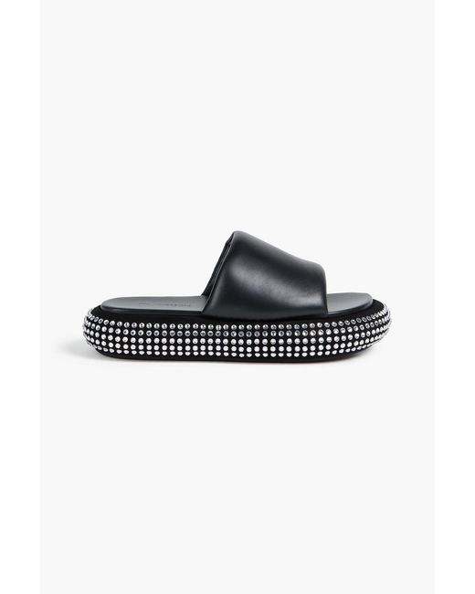 J.W. Anderson Black Crystal-Embellihsed Leather And Suede Platform Slides