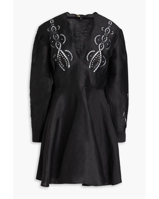 Maje Black Studded Linen-Blend Mini Dress