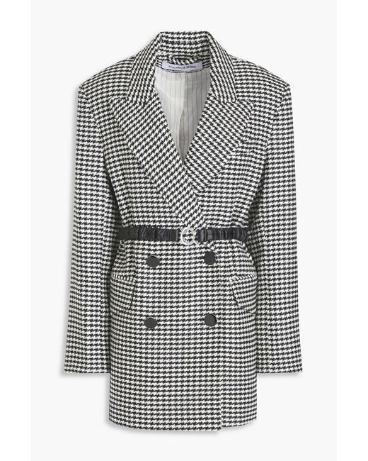 Veronica Beard Gray Hutchinson Dickey Double-breasted Belted Houndstooth Tweed Blazer