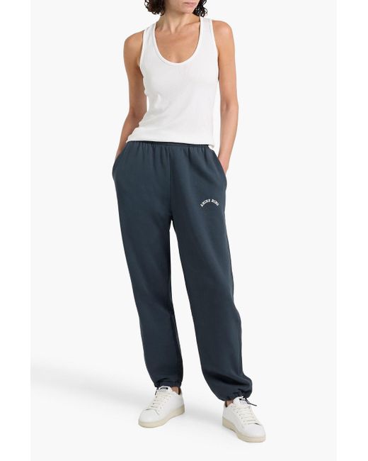 Anine Bing Blue Leone Embroidered Cotton-Fleece Track Pants
