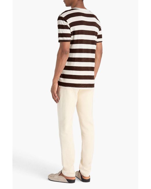 Officine Generale Brown Striped Linen-Blend T-Shirt for men