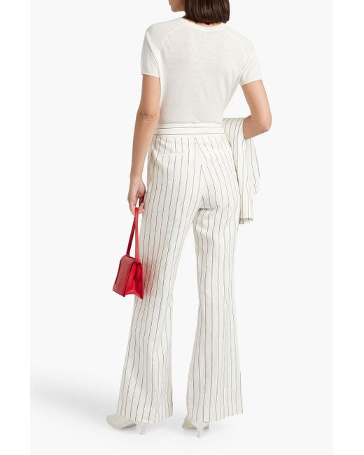 10 Crosby Derek Lam White Massimo Pinstriped Linen And Cotton-blend Flared Pants