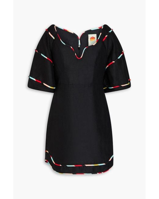 Farm Rio Black Striped Linen Mini Dress