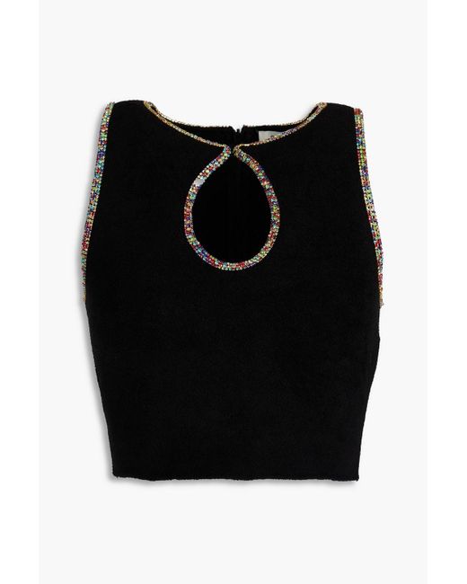 Sandro Black Cropped Crystal-embellished Cutout Velvet Top