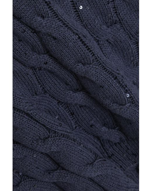Brunello Cucinelli Blue Embellished Cable-knit Sweater