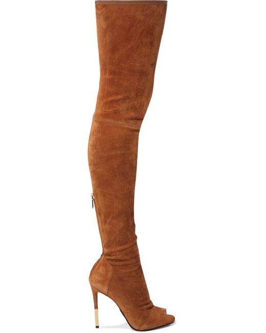 camel thigh high suede boots
