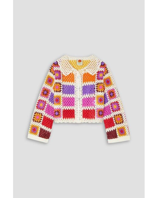 Farm Rio Red Striped Crochet-knit Cardigan