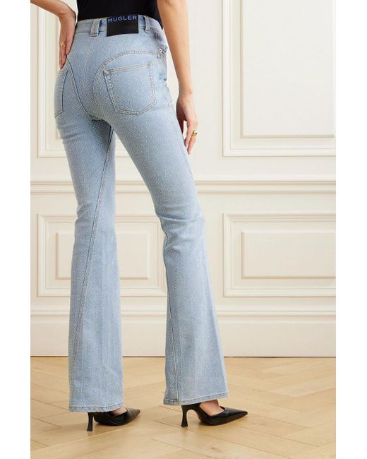 Mugler Blue Schlagjeans mit kristallen