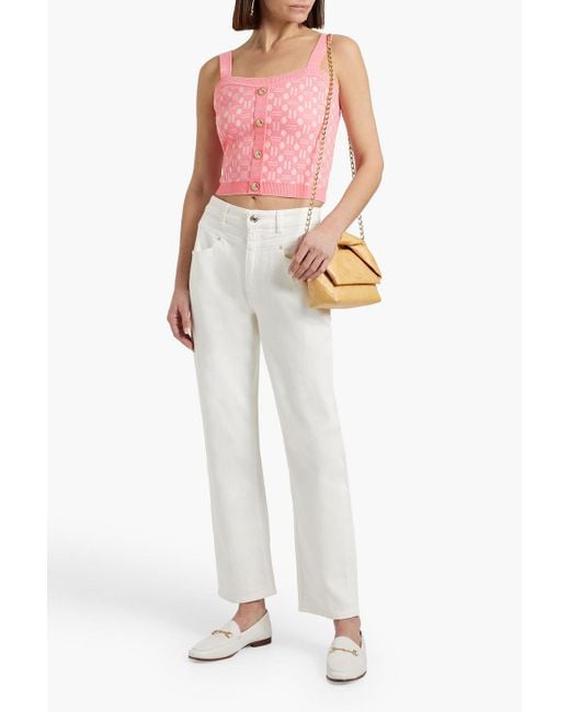 Maje Pink Cropped Jacquard-Knit Top