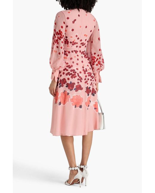 Erdem Red Floral-print Silk-voile Midi Dress