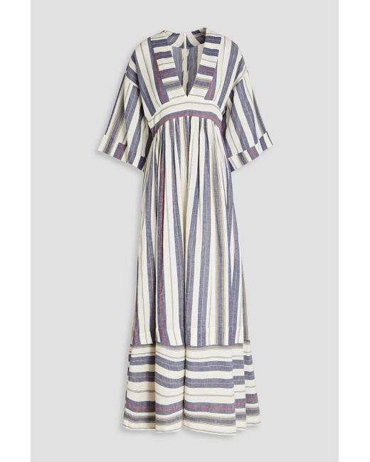 Three Graces London White Ferrers Striped Cotton-blend Maxi Dress