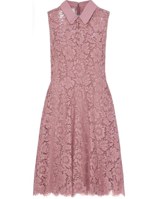 Valentino Garavani Pink Crepe-trimmed Cotton-blend Corded Lace Mini Dress