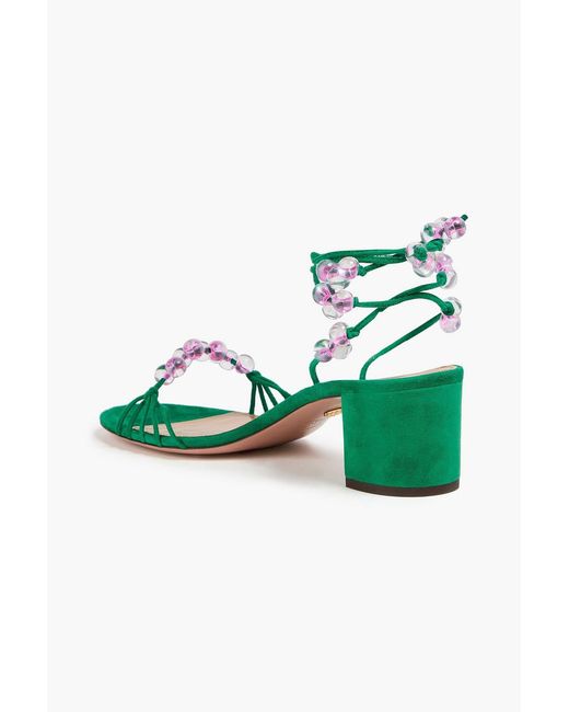 Aquazzura Green Very Maui 50 Bead-Embellished Suede Sandals