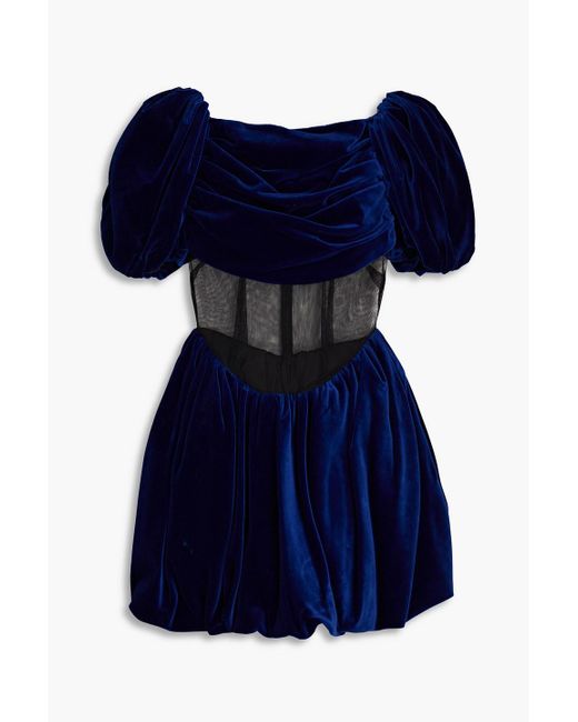 Simone Rocha Blue Tulle-paneled Cotton-velvet Mini Dress