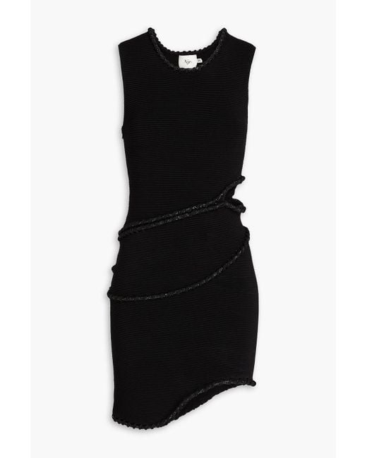 Aje. Black Holt asymmetrisches minikleid aus einer leinenmischung mit verzierung und cut-outs