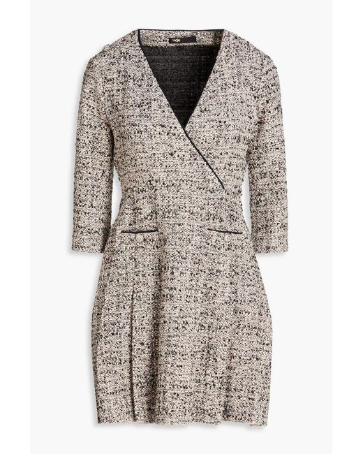 Maje Pink Pleated Metallic Bouclé-tweed Mini Dress