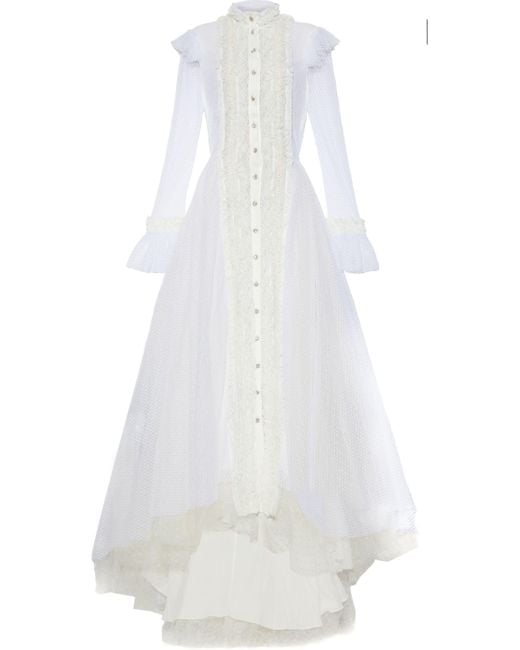 Philosophy Di Lorenzo Serafini White Lace-trimmed Crystal-embellished Point D'esprit Gown Ivory