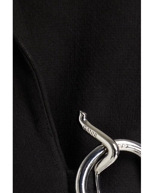 Ganni Black Cropped Chain-embellished Cotton Blazer