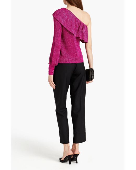 RED Valentino Pink One-sleeve Ruffled Metallic Knitted Top