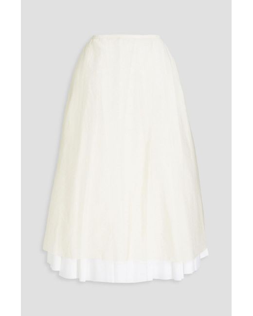 Khaite White Luca Layered Poplin And Silk-blend Organza Midi Skirt