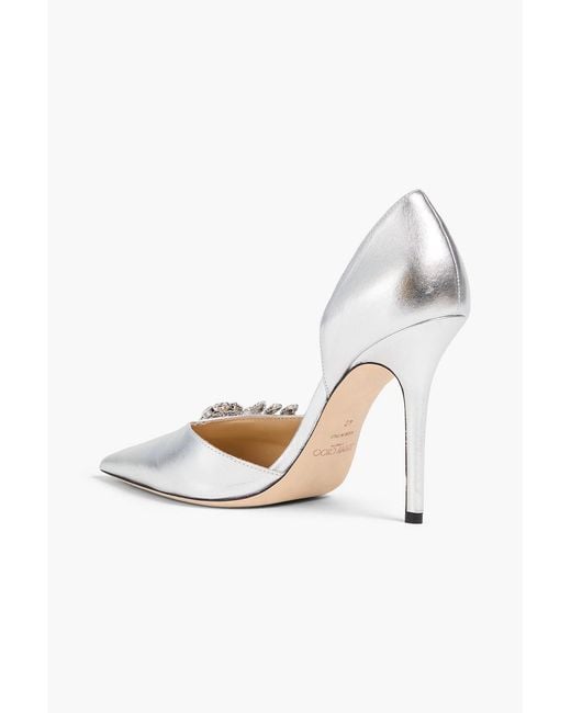 Jimmy Choo White Crystal--embellished Leather Pumps