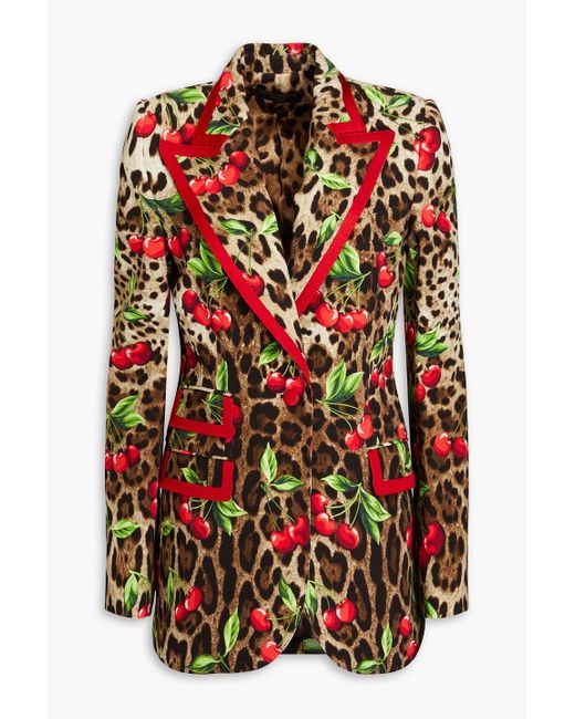 Dolce & Gabbana Red Leopard-print Crepe Blazer