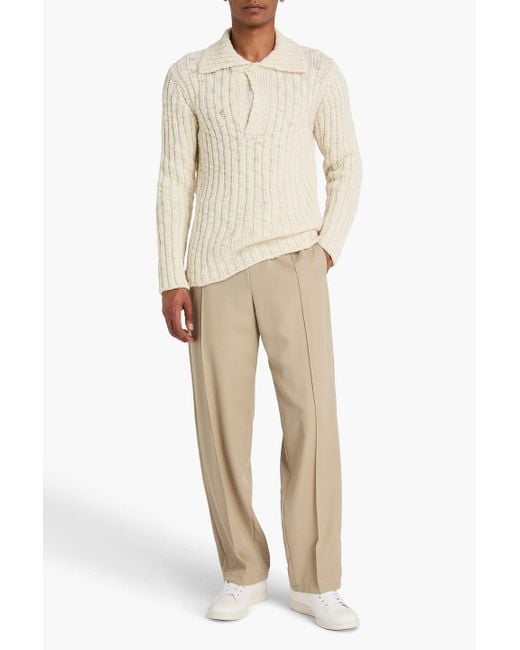Sandro Natural Ribbed Wool Polo Sweater for men
