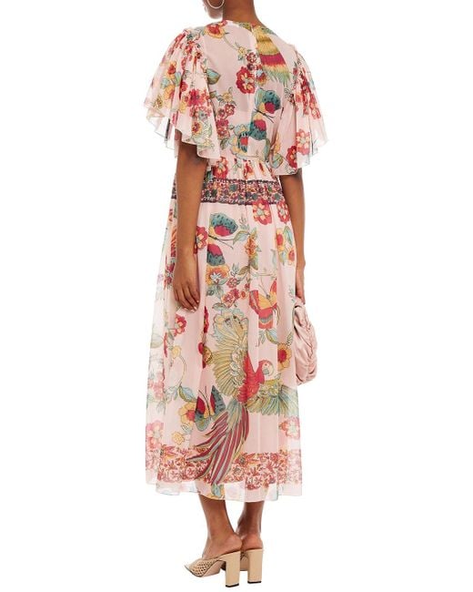 RED Valentino White Gathered Printed Cotton And Silk-blend Voile Midi Dress