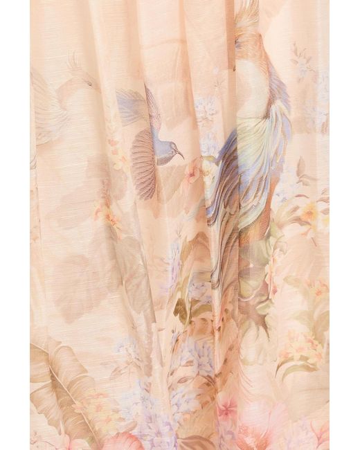 Zimmermann Orange Floral-Print Linen And Silk-Blend Organza Midi Skirt