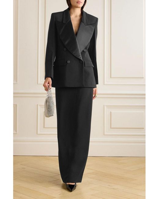 Nina Ricci Black Double-breasted Satin-trimmed Cady Blazer