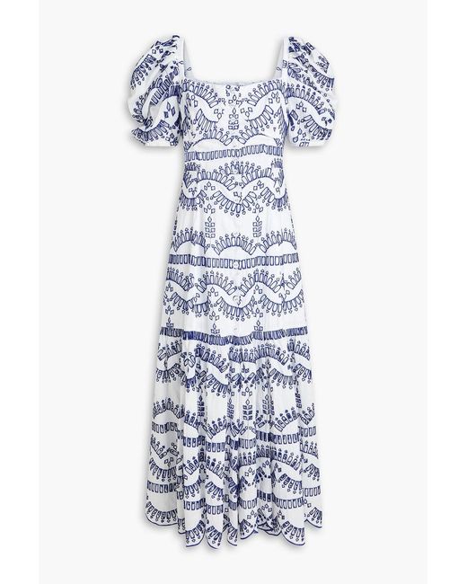Charo Ruiz Blue Spiana Tiered Broderie Anglaise Midi Dress