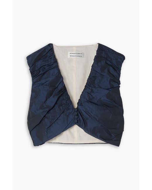 Renaissance Renaissance Blue Deniro Cropped Ruched Taffeta Top