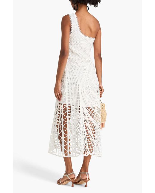 Maje White One-Shoulder Crocheted Cotton Midi Dress