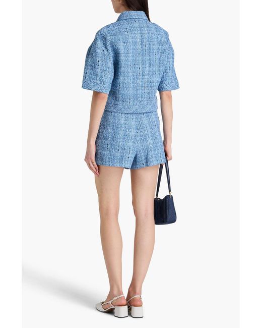 Sandro Blue Cropped Metallic Tweed Jacket